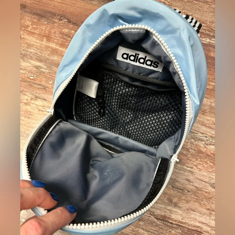 VGUC Adidas Core Mini Backpack Y2K Preppy Baby Blue Zipper Purse Bag Tote - Picture 3 of 7